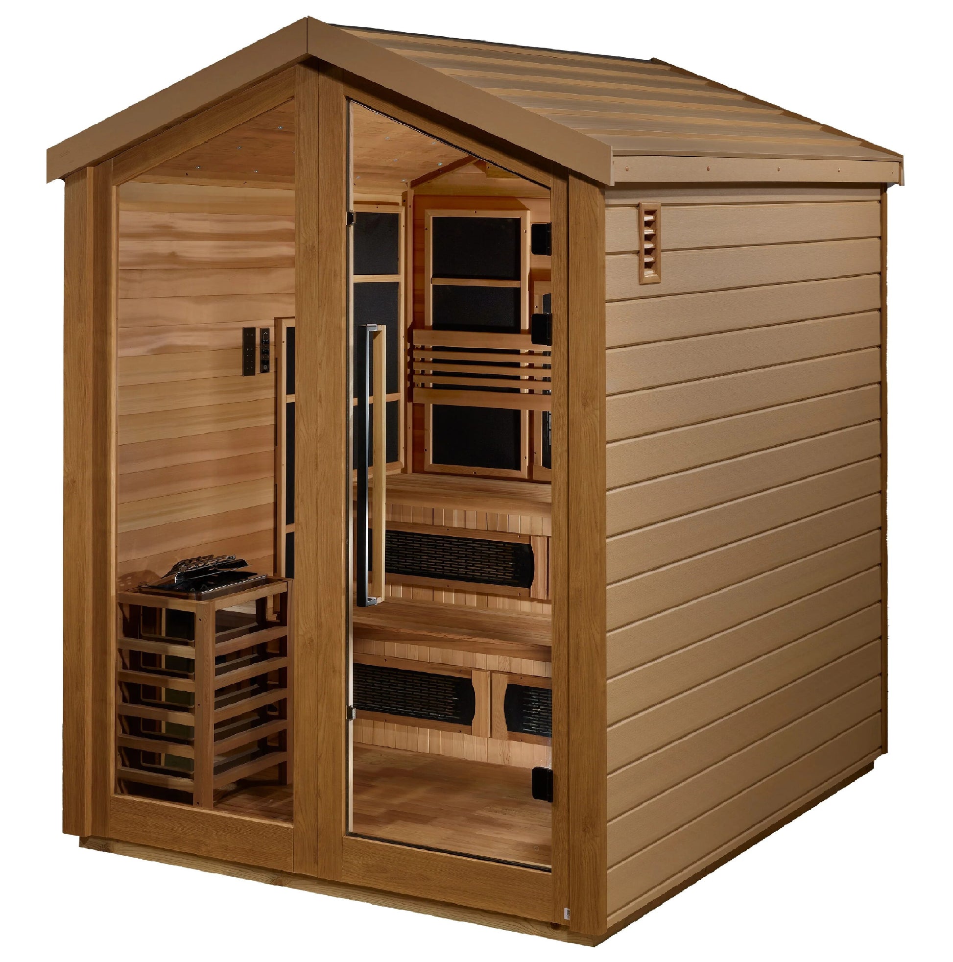 Kaskinen - 6 Person All Weather Outdoor & Indoor Hybrid Infrared Sauna (Canadian Red Cedar Interior)