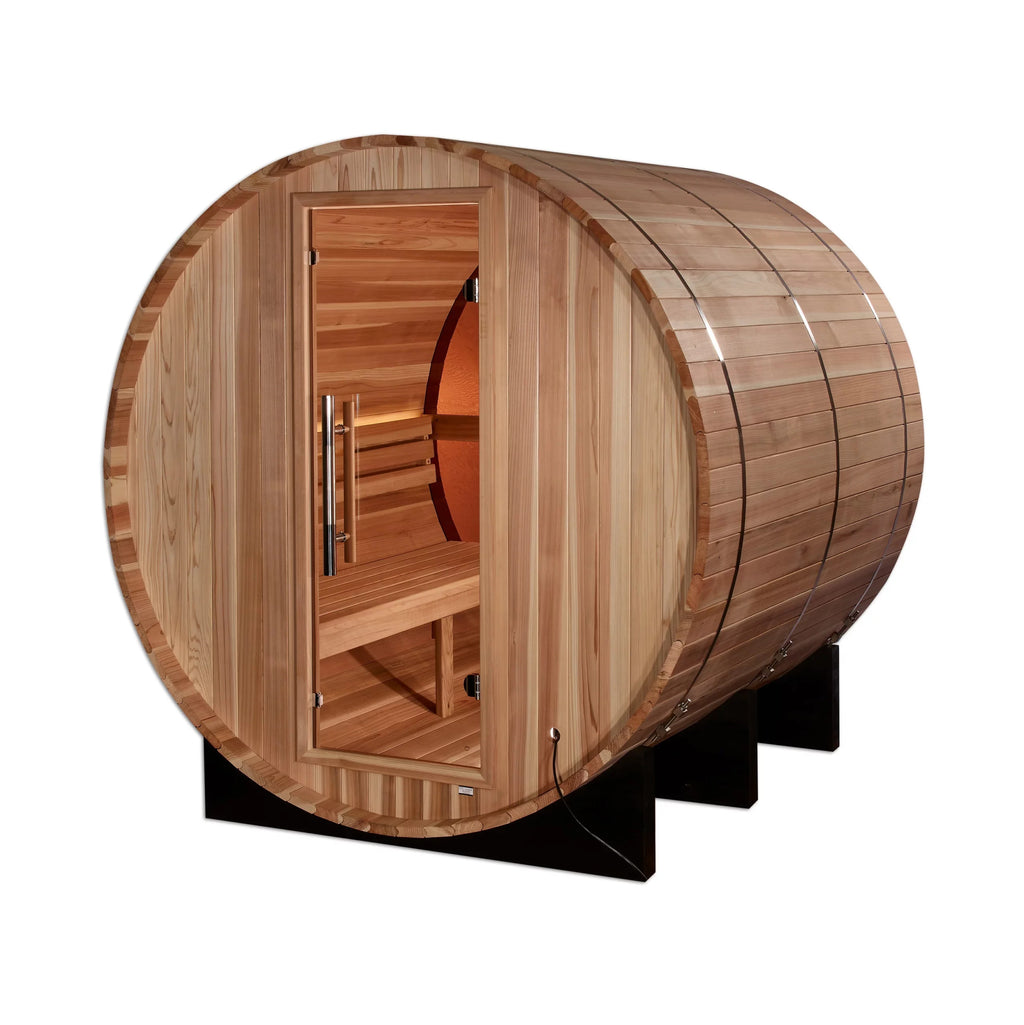 Zurich / 4 Person Outdoor & Indoor Bronze Privacy View Barrel Sauna (Pacific Cedar)