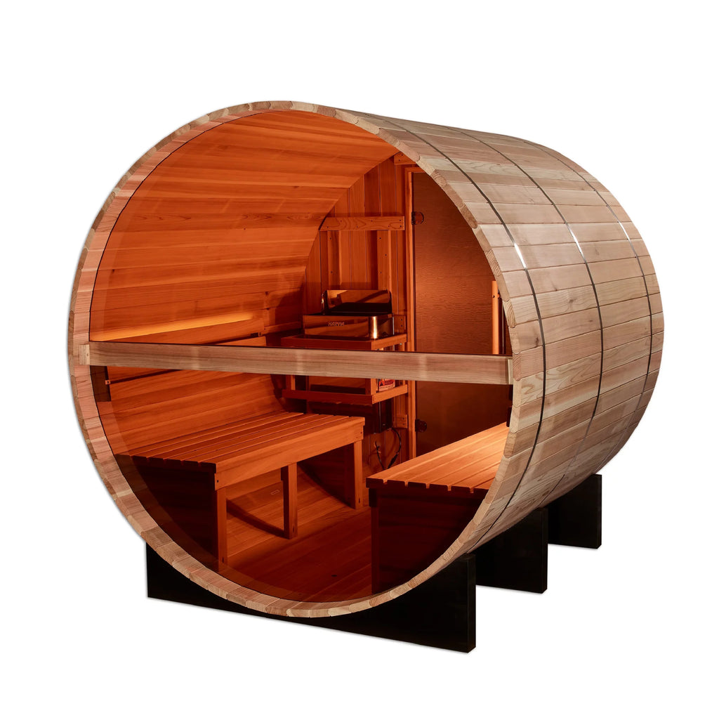 Zurich / 4 Person Outdoor & Indoor Bronze Privacy View Barrel Sauna (Pacific Cedar)