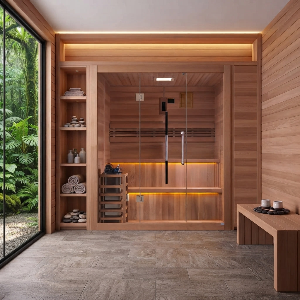 Indoor 6-Person Traditional Home Sauna – Natural Canadian Red Cedar